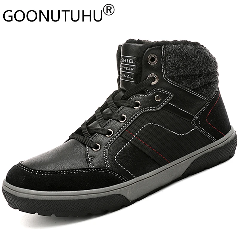 

2019 winter fashion men's shoes casual leather flat sneakers male high top add plush shoe man comfortable platform shoes for men