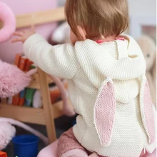 Одежда для маленьких девочек с заячьими ушками; зимнее пальто с капюшоном для новорожденных; Bebe; вязаный хлопковый утепленный костюм для маленьких мальчиков; свитер для малышей