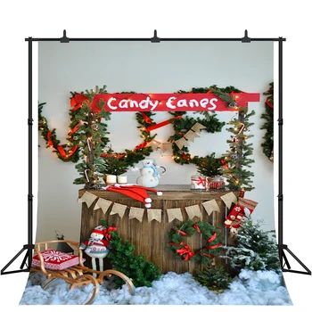 

Christmas Pines Branches Decor Candy Canes Baby Photography Backdrops Vinyl Custom Photo Backgrounds For Photo Studio