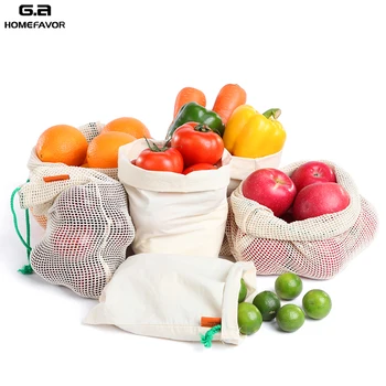 

12 or 6 Pcs Cotton Mesh Drawstring Shopping Bags Reusable Produce Storage Bag Breathable Fruit Vegetable Muslin Bags
