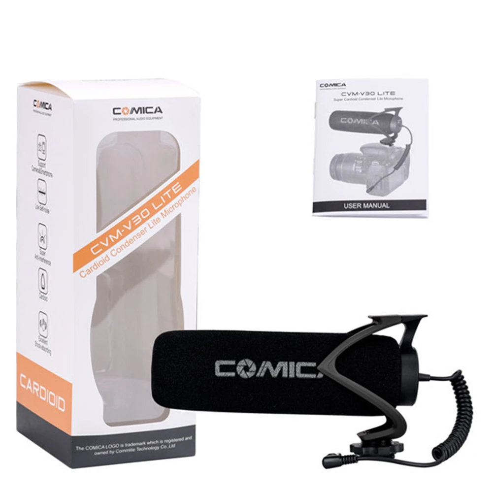 Comica Cvm-V30 Lite микрофон с суперкардиоидным полярным узором Дизайн холодного башмака конденсаторный микрофон для камеры смартфона черный