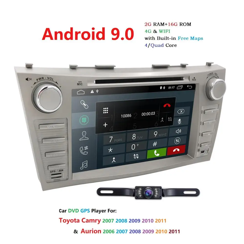 " 2 Din Android 9,0 Автомобильный DVD Радио для Toyota Camry Aurion 2007 2008 2009 2010 2011 Стерео Gps навигация SWC 2 Гб Оперативная память+ Камера+ карта