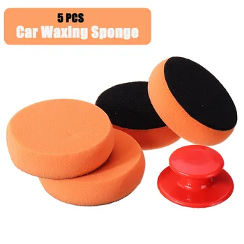 

5Pcs/Set Car Wax Wash Polish Pad Sponge Cleaning Foam Kit Terry Cloth Microfiber Applicator Pads W/ Gripper Handle Car-Styling