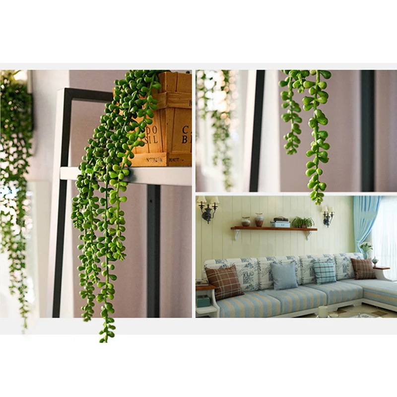 4Pcs Artificial Succulents Hanging Plants Fake String Of Pearls Plant Faux Succulents Unpotted Branch Lover'S Tears Plants