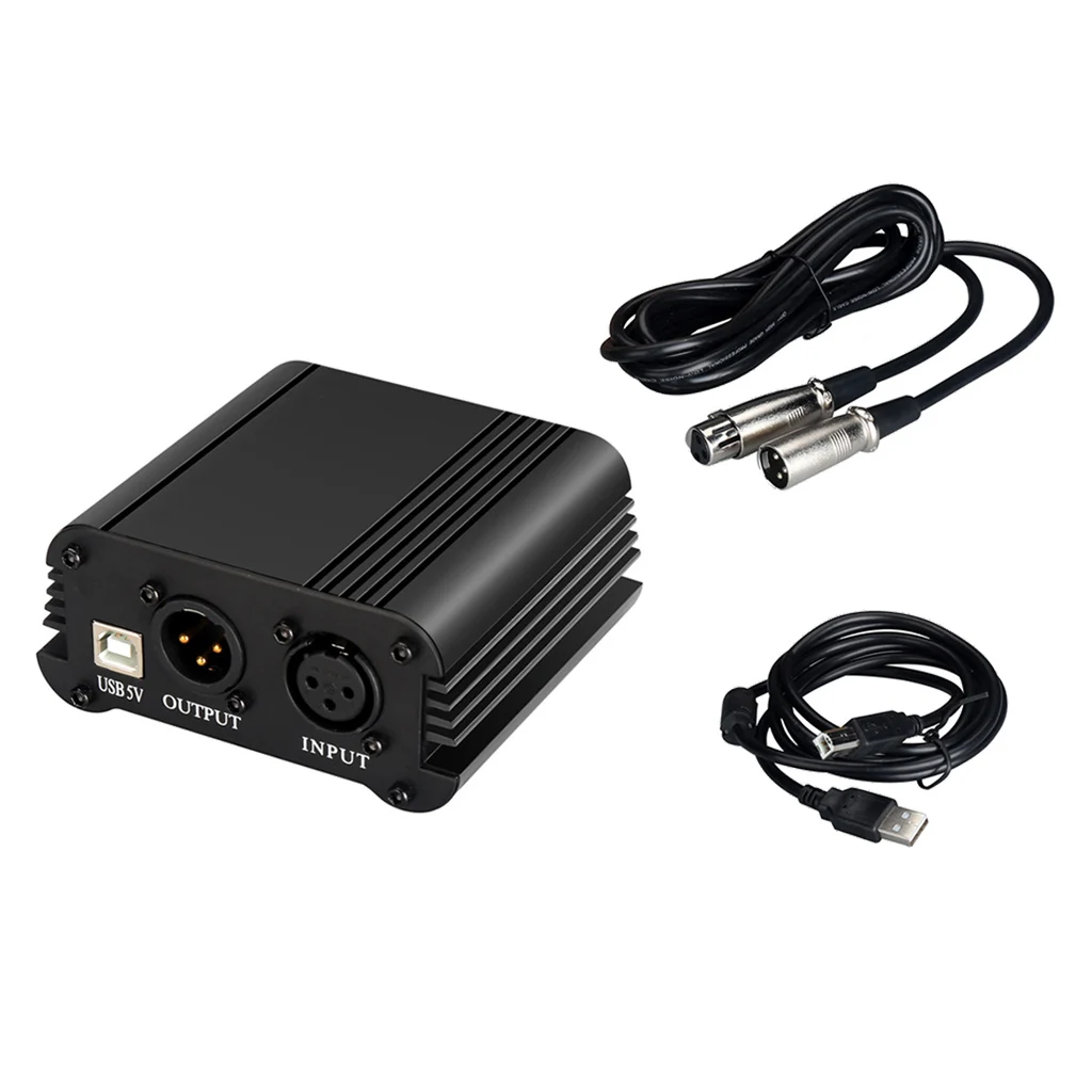 48V Phantom Power Supply with USB Cable XLR 3 Pin Cable for Condenser Mic