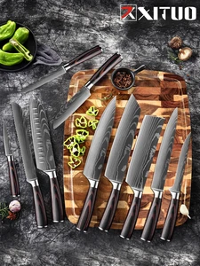 Набор кухонных ножей XITUO, острый японский нож сантоку, Мясницкий резец, лазерная обработка Дамасского узора, 1-10 шт.