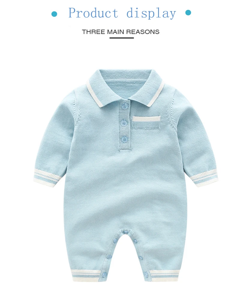 Одежда для маленьких мальчиков, комбинезон с длинными рукавами для новорожденных, весенний цельный комбинезон с отворотом для малышей, хлопковая вязаная детская одежда