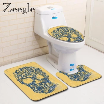

Zeegle Halloween Mat for Bahtroom Decoration Toilet Rug Set Lid Toilet Cover Mat Anti-slip Toilet Carpet Washable Bathroom Mat