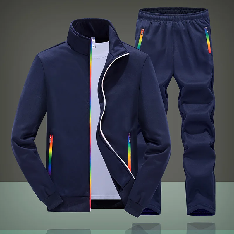

Tracksuits Men Polyester Sweatshirt Sporting Fleece 2019 Gyms Autumn Jacket + Pants Casual Men's Track Suit Sportswear Fitness