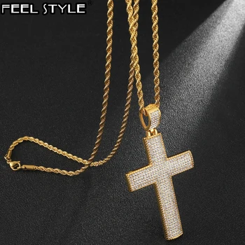 

HIP Hop 316L Stainless Steel Iced Out Micro Pave Rhinestone Cross Pendant Crucifix Pendants & Necklaces Necklace for Men Jewelry