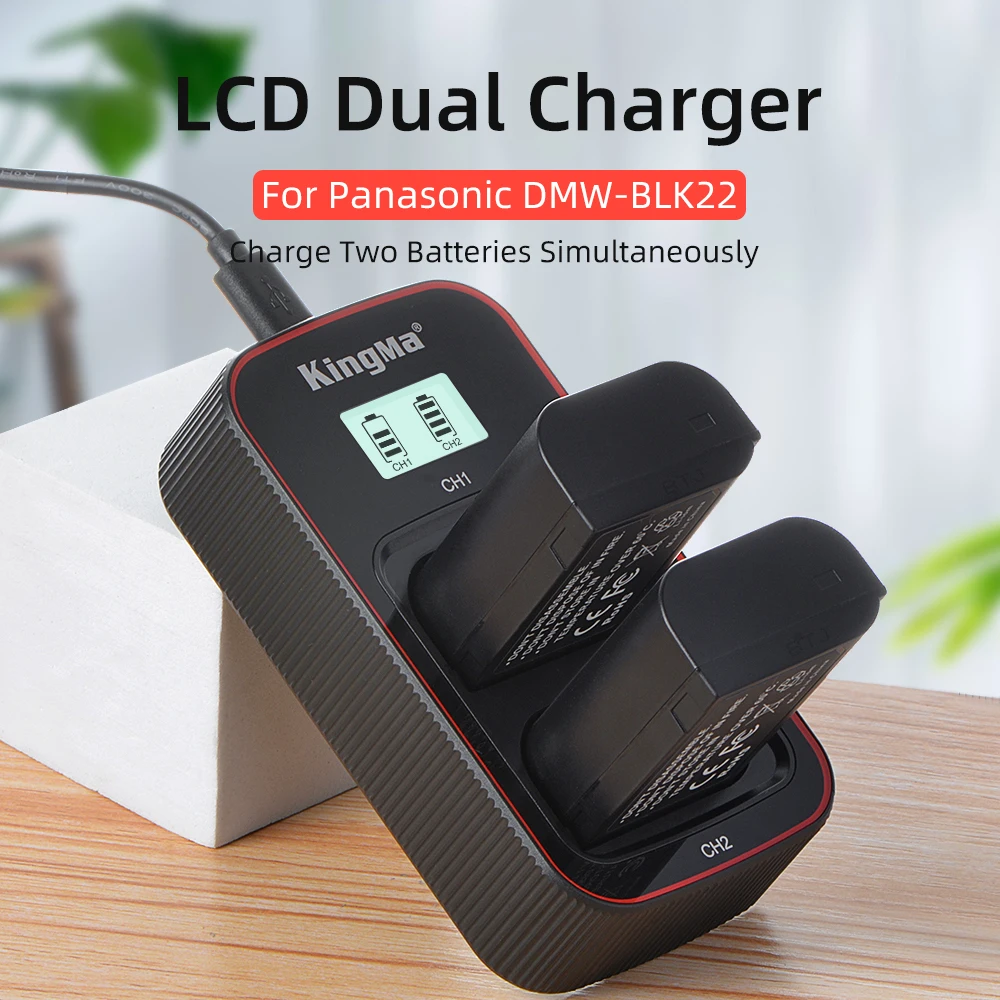 Carregador para Panasonic Carregador de Bateria Kingma Duplo Bateria Lumix Dc-s5 Dc-s5k Gh5m2 Câmera Dmw Blk22 Dmw-blk22 Lcd Usb - Image 2