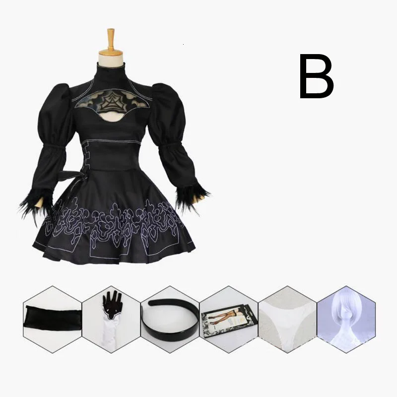 withwig Китайский размер Nier Automata jorha 2B Косплей Костюм Аниме женская одежда Маскировка Костюм Набор Необычные Хэллоуин вечерние платья для девочек - Цвет: withwig
