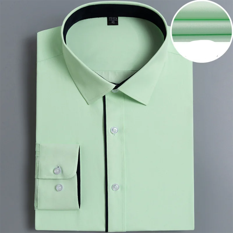 Весна,, мужские однобортные рубашки с длинным рукавом Camisa, деловая одежда, рубашки высокого качества - Цвет: green