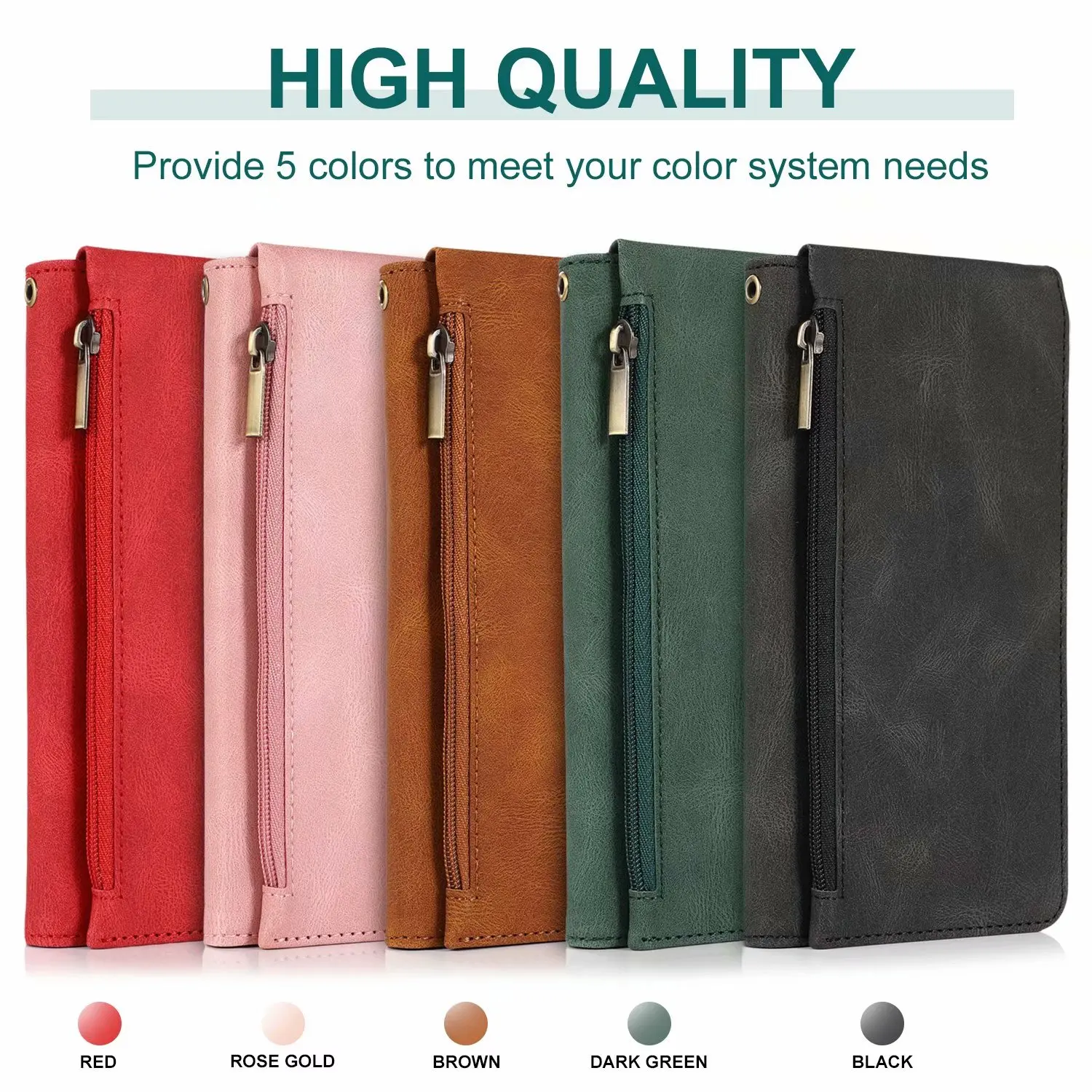 Ultra Thin Zipper Wallet with 8 Card Slots, Magnetic Flip Leather Case