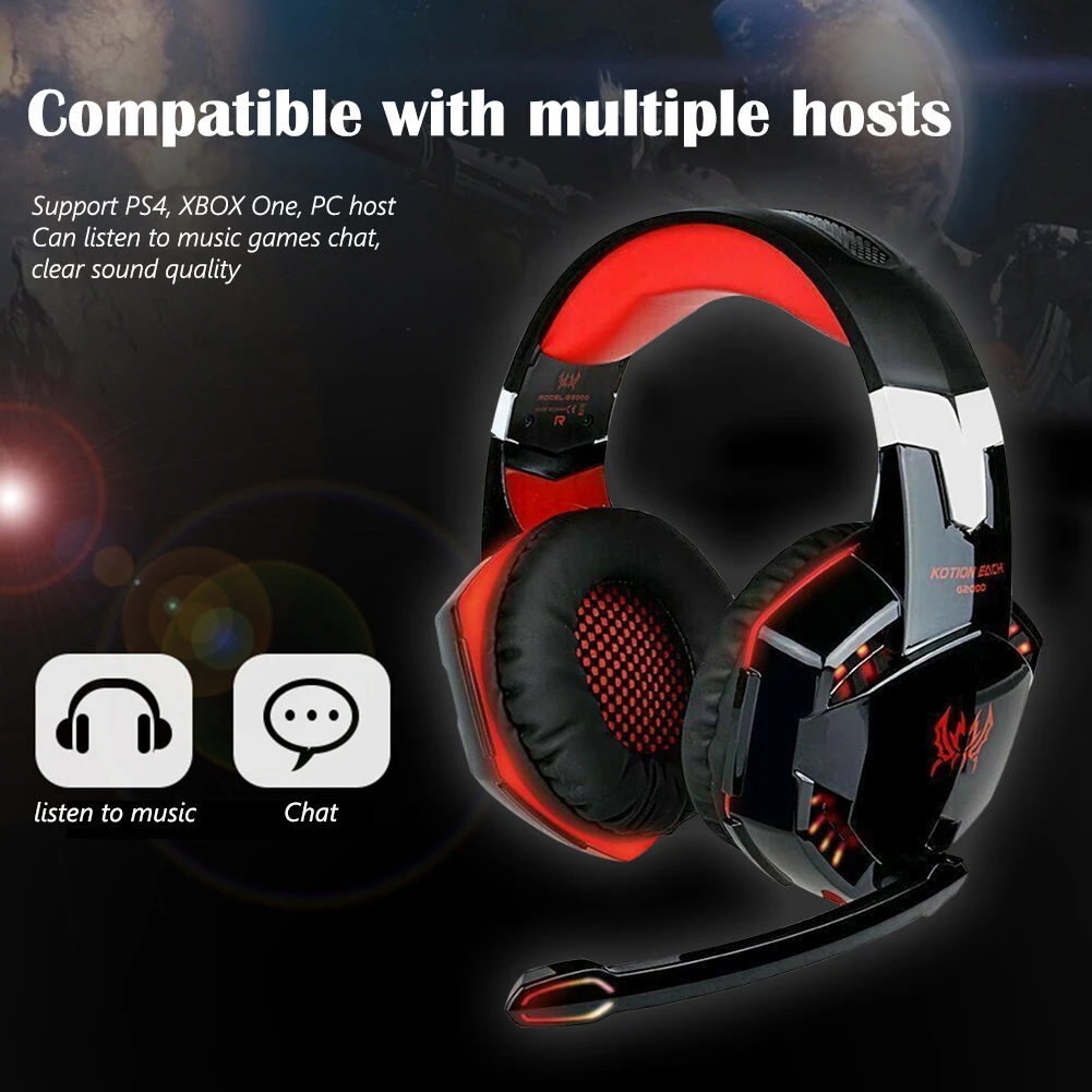 G2000 Gaming Headset For Laptop Desktop 3 5mm Wired Deep Bass Lighting Music Audio Sports Headphone with Microphone
