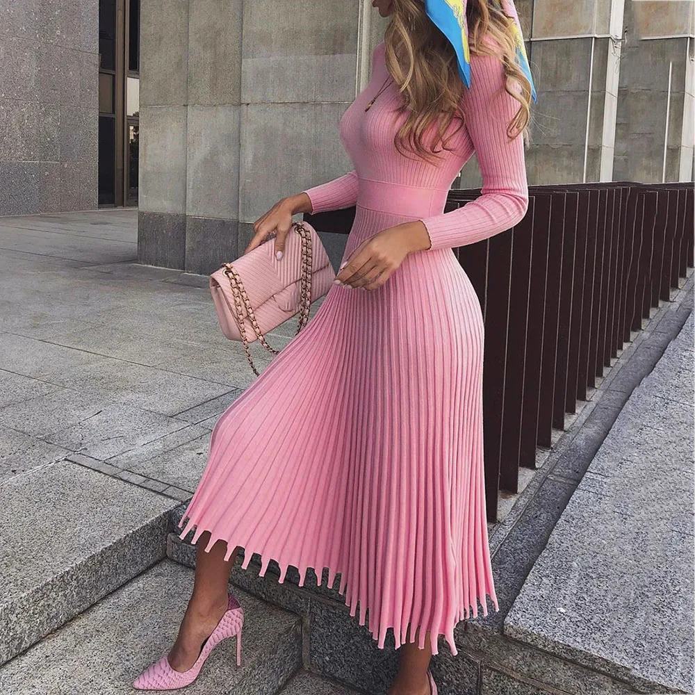 long pink sweater dress