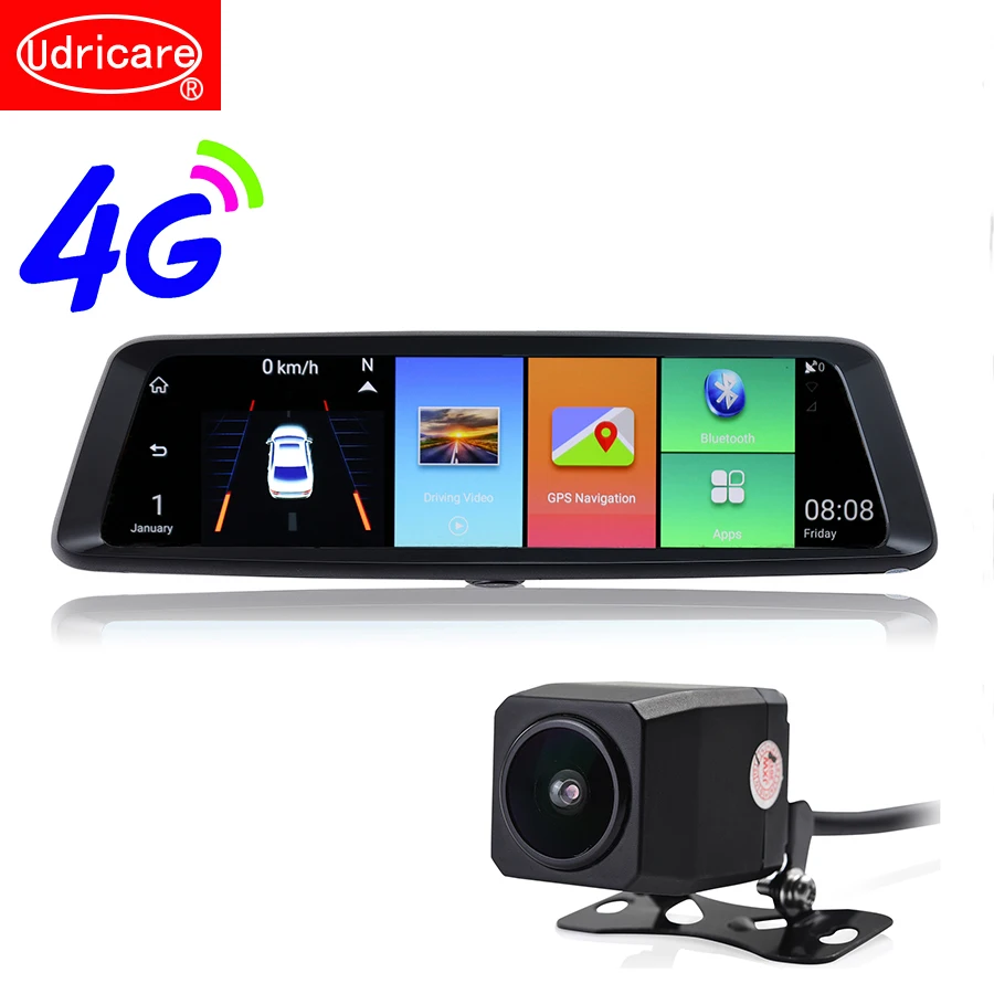 Udricare 4G SIM Card Android Smart Rear View Mirror Dual Lens DVR GPS Navigation Mobile Phone Remote Control Video Recorder