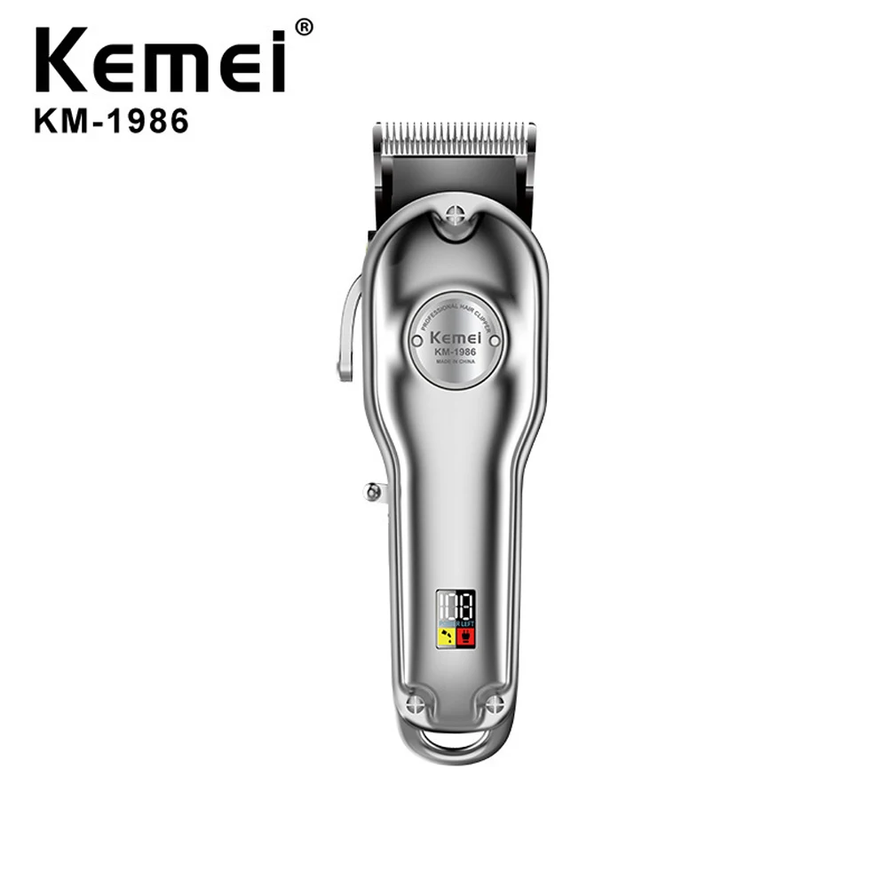 Kemei полностью Металлическая Парикмахерская профессиональная машинка для стрижки волос KM-1986 электрическая Беспроводная Машинка для стрижки волос с ЖК-дисплеем золотистый Серебристый машинка для стрижки волос