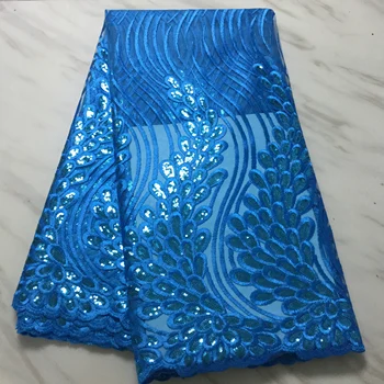 

Guipure Embroidery French Lace Fabric 2019 sky blue Sequins Fabric Material Tulle Mesh Lace Dress African Sequins Lace Clothes
