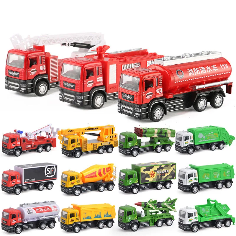 Kids Truck Toy 15 Kinds 1:52 Alloy Diecasts Vehicle Sanitation Engineering Fire Military Trucks Model Toys Car for Children Y063 15 styles alloy fire rescue truck model 1 52 scale simulation diecasts toys vehicles pull back small car toy for children y065