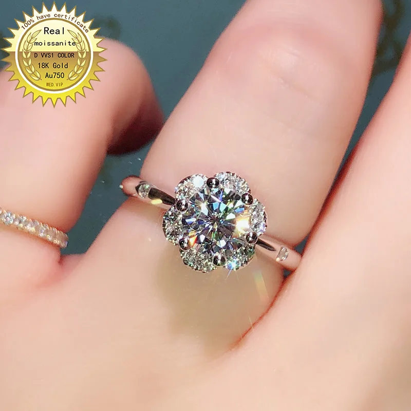 

100% 18K Золотое кольцо 1ct DVVS муассанит обручальное кольцо и Свадебные украшения с сертификатом 0026