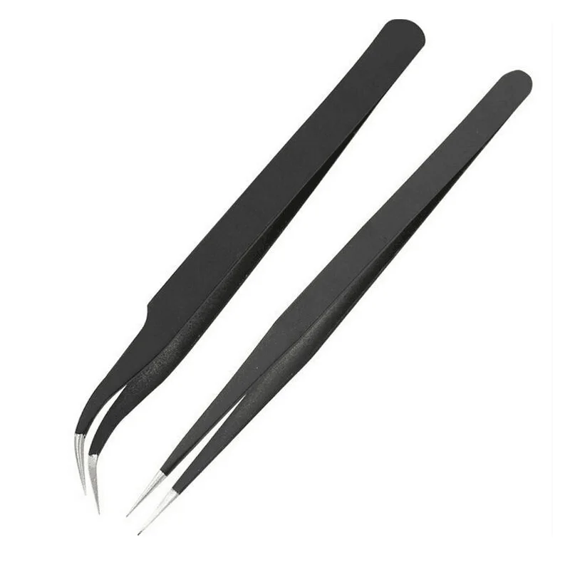 2pcs Stickers Stainless Clips Straight/Curved Nail Art Tweezers Nippers Pointed Elbow Antistatic Tools Picking Alloy Rhinestones | Красота и