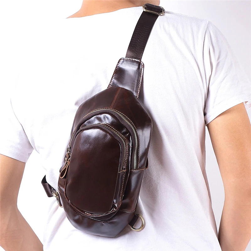 

New Men Chest Bag Messenger Bag Cow Leather Chest Pack Casual Crossbody Bag Male Sling Bags Waist Bag Men's Small Bag