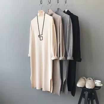 

Winter Basic Sweater Dress 2020 Spring Oversize Women Long Sweater Dress female Casual Slim knitted Dress P1994