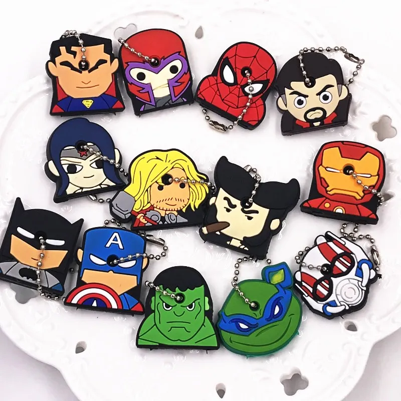 1Pcs Spider Man Hulk The Avengers Keychains Silicone Lovely Key Cover Cap Present For Women Children Key Holder Bags Pendants