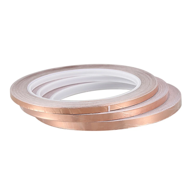 

HHO-3Pcs 20 Meters Single Side Conductive Copper Foil Tape Strip Adhesive Emi Shielding Heat Resist Tape(4Mm/5Mm/6Mm)