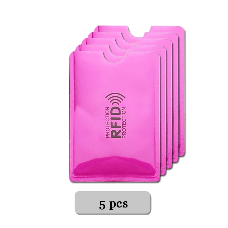 Anti Rfid Wallet Blocking Reader Lock Bank Card Holder Id Bank Card Case Protection Aluminium Metal Smart Anti-theft Credit - Цвет: 5pcs Rose red