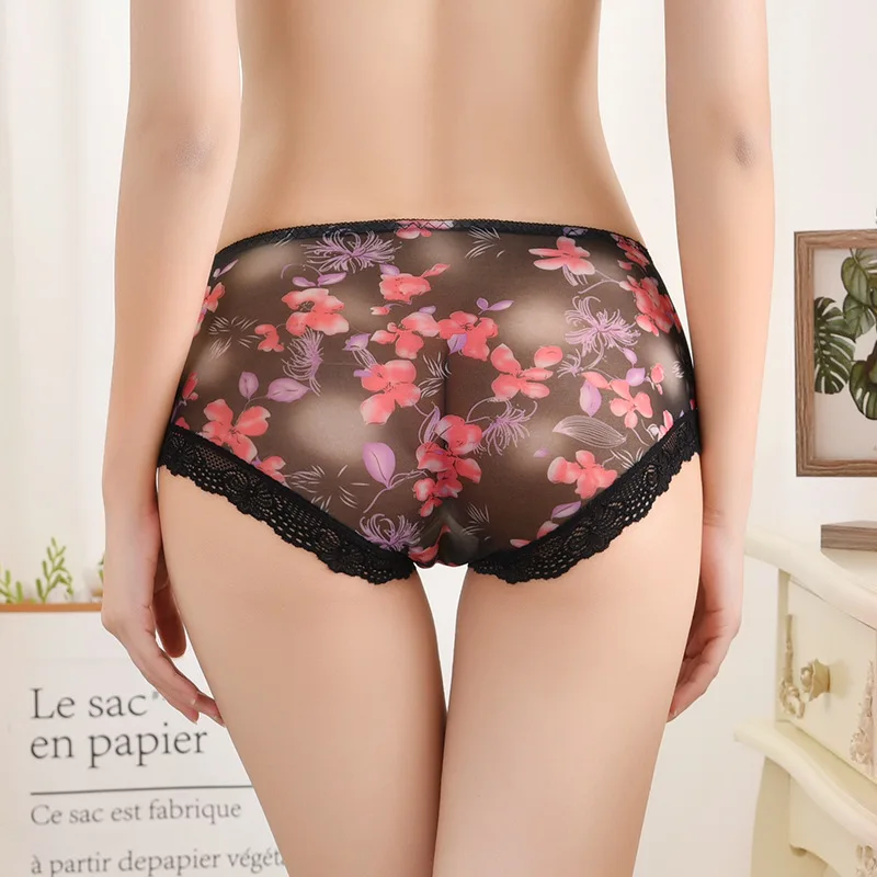 

Нижнее белье женское Сетчатое с цветочным принтом, бесшовные кружевные прозрачные пикантные трусики со средней посадкой, 3 шт./лот