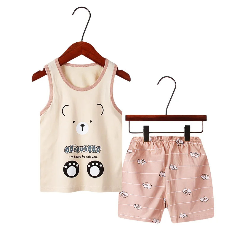 1-10 Yrs Kids Boys Clothing Sets Summer Outfits Cartoon Print Sleeveless O-Neck Cute Tank Tops with Shorts Baby Girls Pajama Set Clothing Sets luxury Clothing Sets