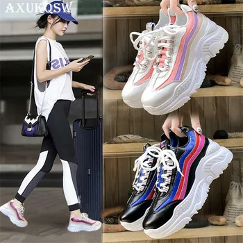 

Fashion Running Shoes Female Autumn ComfortableBreathable PU + Leather Sport Shoes WomanChaussures Femme 2019 Platform Shoes