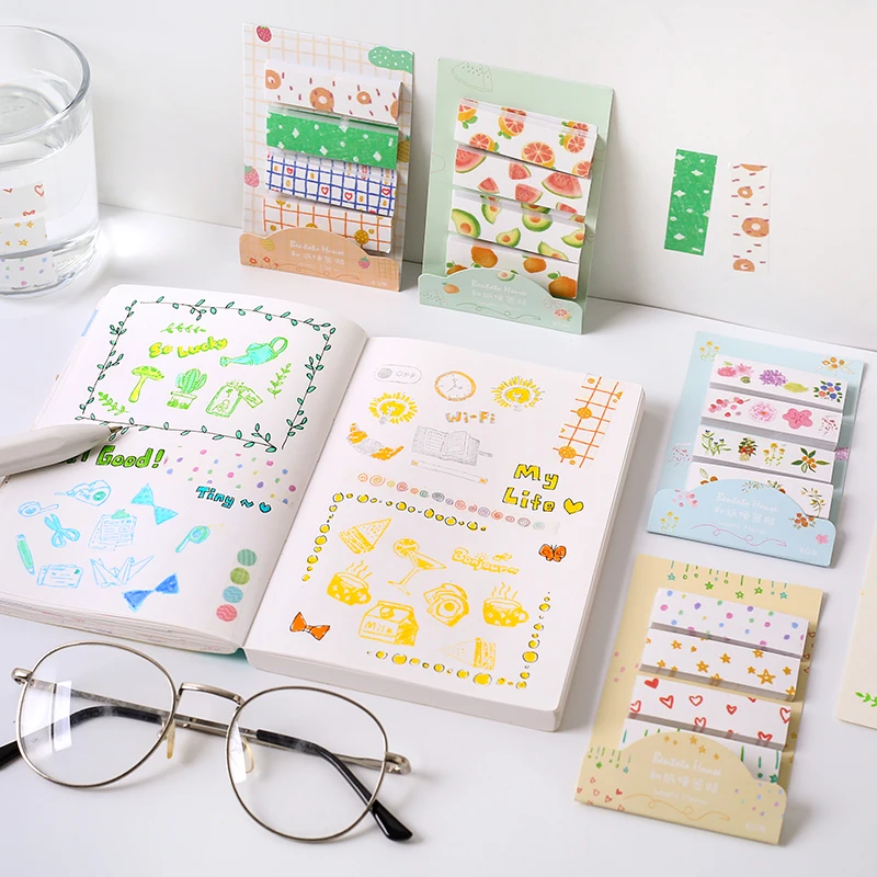 

4pcs Sweet drawing washi paper memo sticky note Fruit Flower Rainbow color post label Diary sticker marker Office School F735