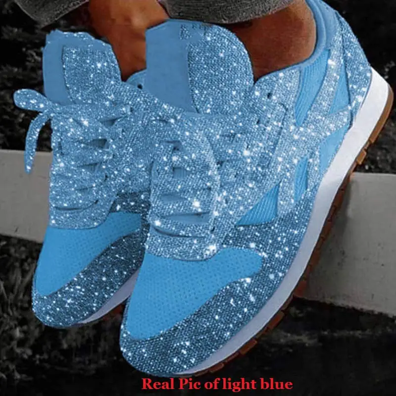 lightblue Женские шикарные кроссовки; сезон осень-зима; Вулканизированная обувь; обувь на массивной платформе; Женская блестящая повседневная обувь; chaussures femme - Цвет: lightblue