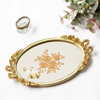 

Carved Vintage Glass Mirror Tray Jewelry Cosmetic Storage Tray Exhibition Hall Display Stand Dessert Plate Photography Props