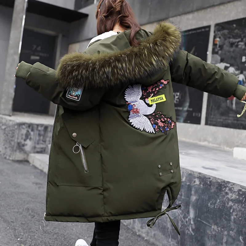 

2018 New Style AliExpress Cotton-padded Clothes Women's Mid-length Loose Cotton Coat Students Embroidered Cotton-padded Jacket T