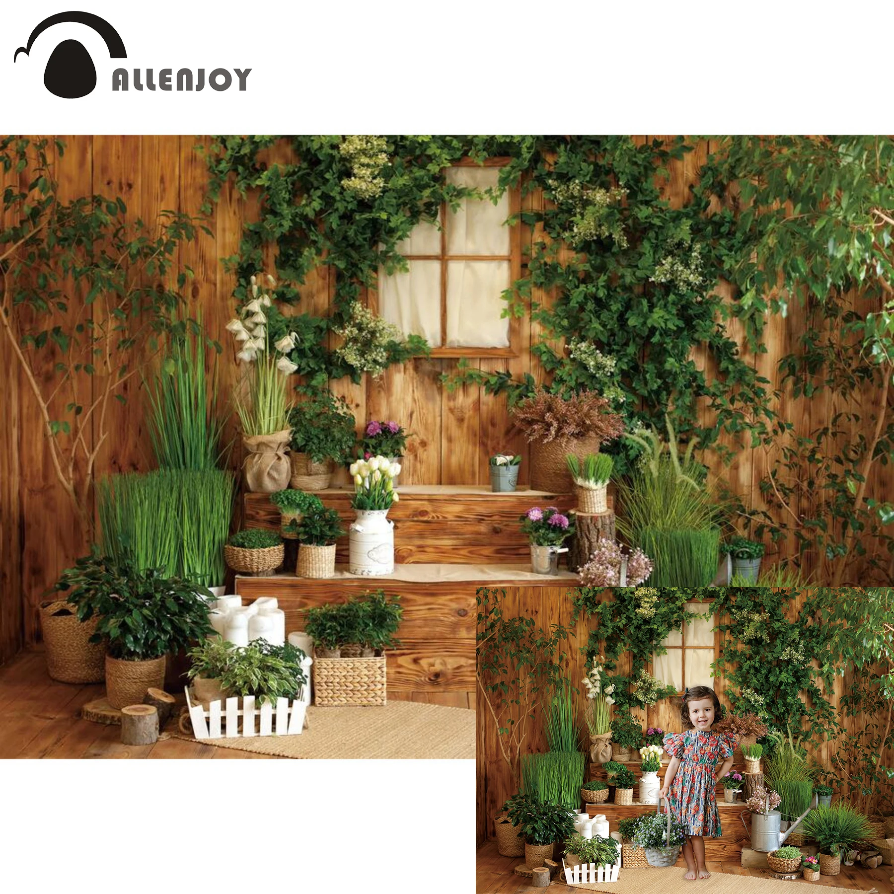 Allenjoy Child Green Spring Photography Backdrops Indoor Wooden Leaves Plant Flowers Studio Backgrounds Props For Take Photo | Электроника