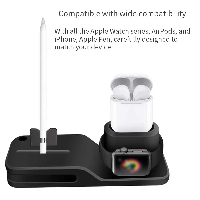 Беспроводной Зарядное устройство подставка для IPhone airpods Apple Watch, док-станция для зарядки Зарядное устройство для наручных часов Apple Watch Series 4/3/2/1 IPhone X 8 XS