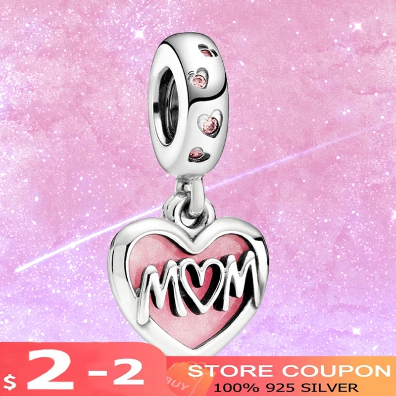 

Best Gift 925 Sterling Silver Beads Mum Mom Script Heart Dangle Charm fit Original Pandora Bracelet Jewelry Gift For Mother Mum