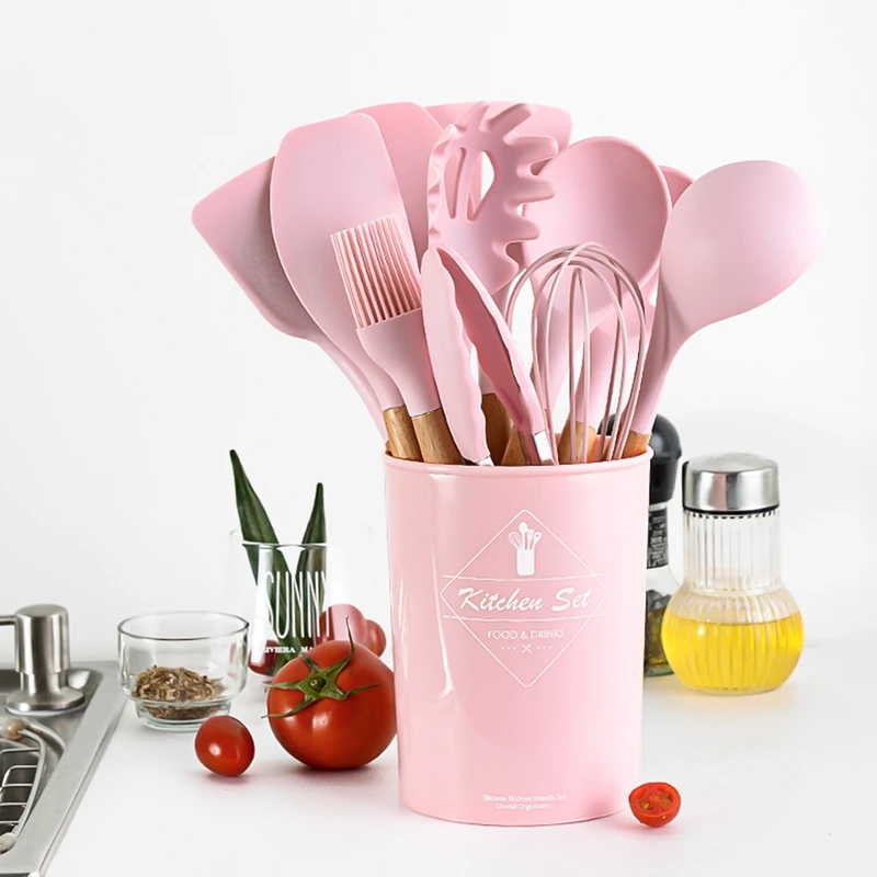 

11PCS Kitchen Cooking Tools Set Premium Silicone Kitchen Cooking Utensils Set With Storage Box Turner Tongs Spatula Soup Spoon
