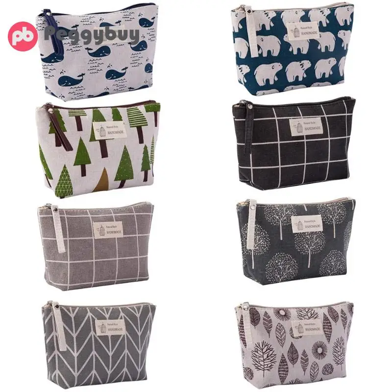  Printed Cosmetic Bag Multi-function Canvas Purse Makeup Wash Storage Pouch Flower Travel Makeup Sto