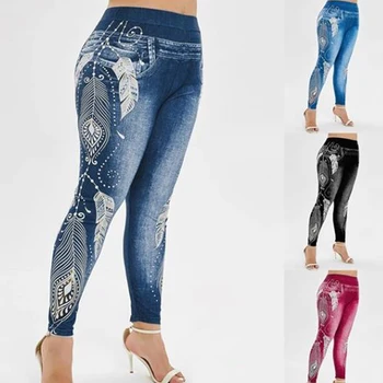 

GAOKE Plus Size S-5XL Women High Waist Pants Jeans 3D Printed Fitness Leggings Slimming Gym Sports Leggings Running Wear