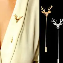 Yiwu Retro Small Deer Head Elk Long Brooch Men Suit Collar Pin Yiwu F007