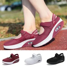 

LIN KING Big Size 42 Women Swing Shoes Breathable Shallow Sneakers Wedges Casual Shoes Comfortable Thick Sole Nurse Work Shoes