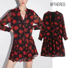 Увядшее английское элегантное винтажное платье с оборками и цветочным принтом для вечеринки Женское Платье vestidos de fiesta de noche мини-платье vestidos блейзеры