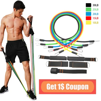 

11 Pcs/Set Latex Resistance Bands Sets Yoga Tube Pull Rope Fitness Crossfit Elastic Rubber Band Pilates Stretch Expander for Gym