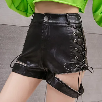 

Fashion Hot Short Korean Clothes High Waist Lace Up Zipper Shorts Women 2020 Spring Autumn Fashion PU Leather Ropa Mujer B9D506