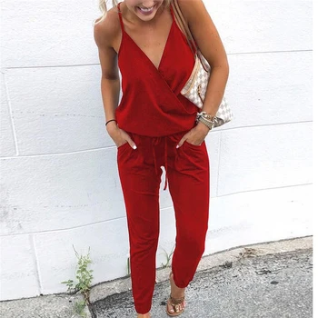 

2019 Cross V neck Sexy Jumpsuit Women Fashion Sleeveless Skinny Casual Jumpsuit Rompers Long Pants Summer Autumn Overalls Mono